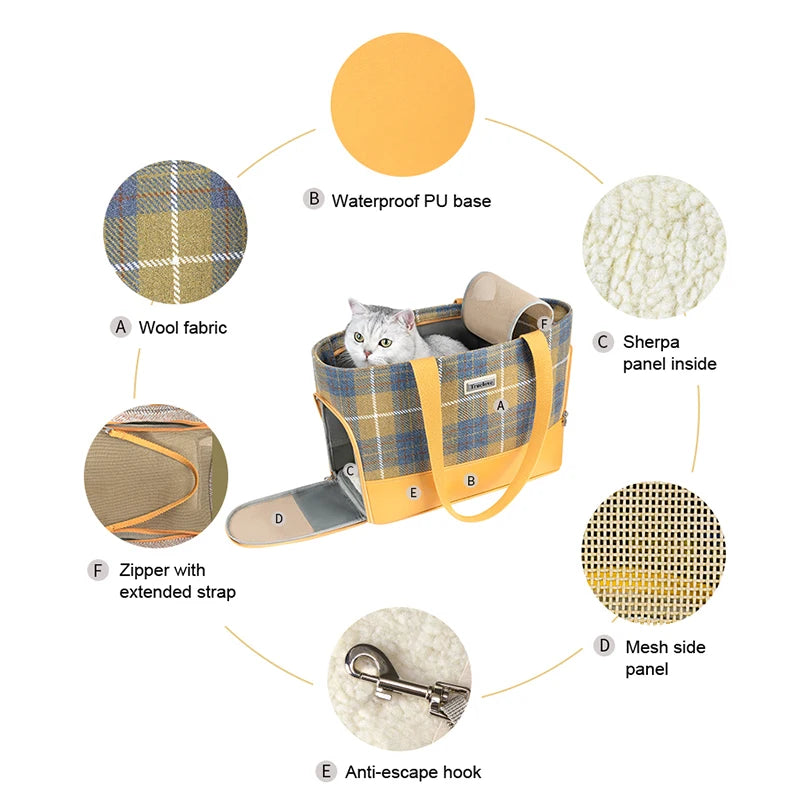 Bolso de Viaje de Mano de Tejido de Lana KAM - Ideal para Gatos, Perros y Otros Animales de Compañía - Modelo TLX5171